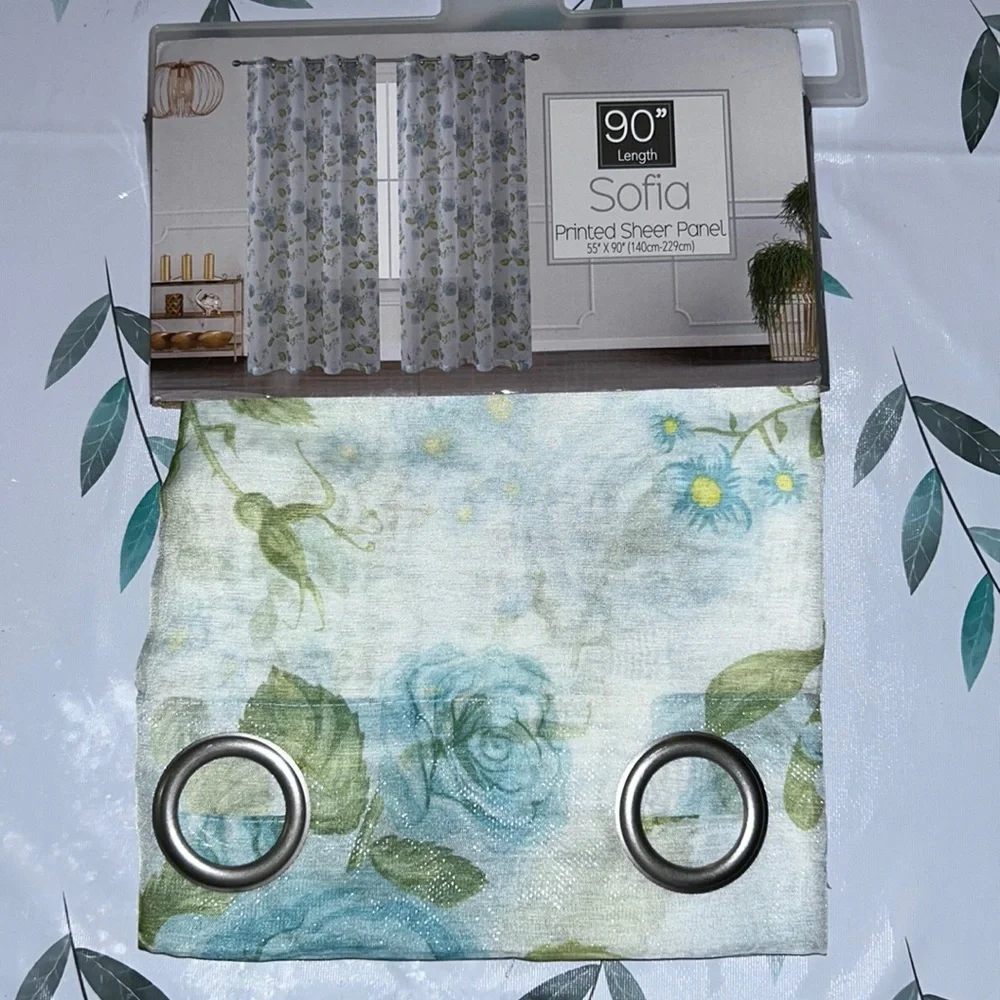 Printed Sheer Rose Curtain Panel